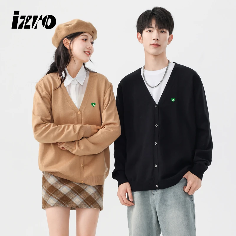 IZRO男女同款 时尚休闲早秋宽松百搭简约学院风爱心刺绣针织衫