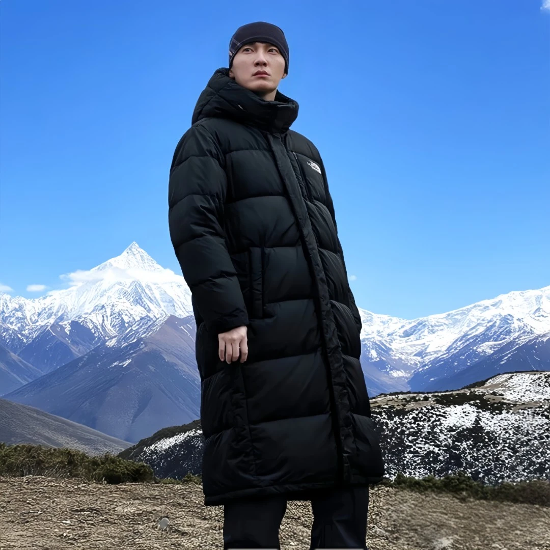 男同蓬宽松加厚立领刺绣保暖户外连帽羽绒外套9985