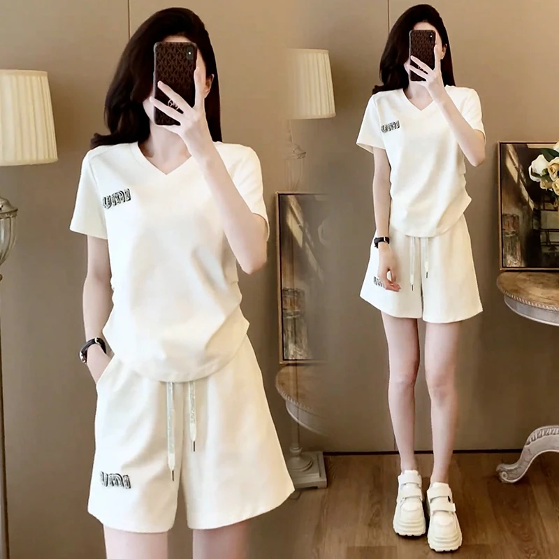 高含棉休闲百搭套装女2025年夏季新款韩版小众减龄短袖短裤两件套