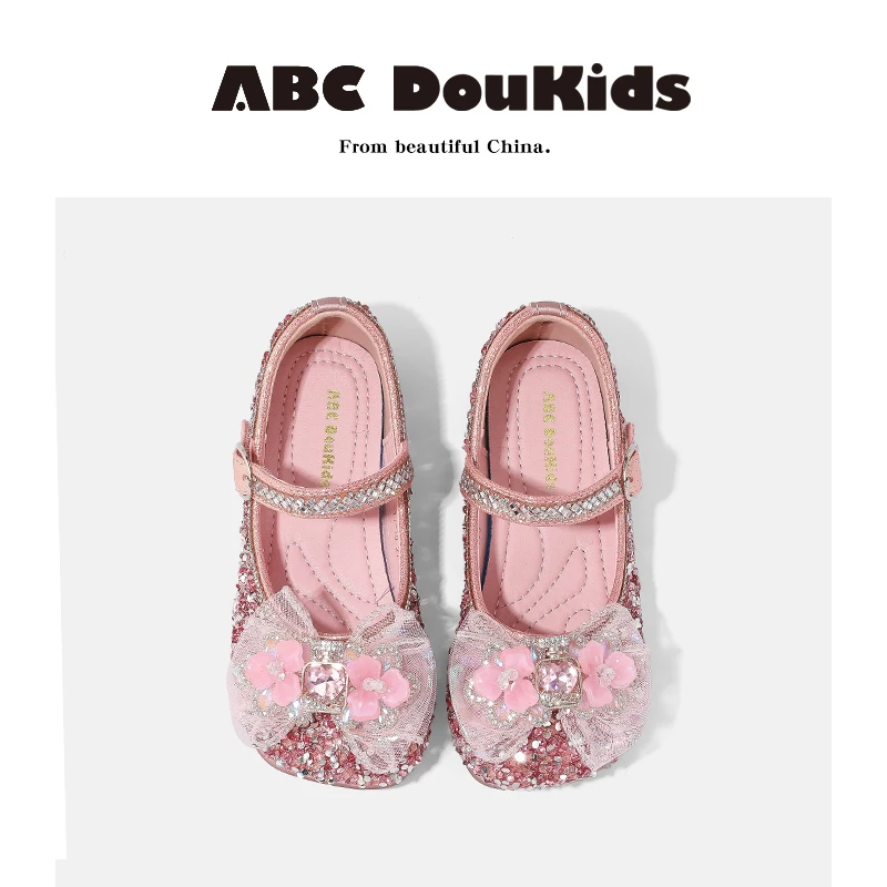 ABC Doukids女童公主鞋2025秋季新款儿童闪亮水晶软底方头瓢鞋