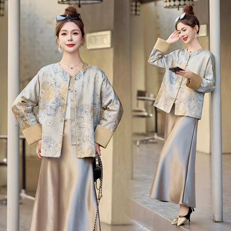复古中式中国风外套女装春秋提花气质2025新款民族风宽松洋气上衣