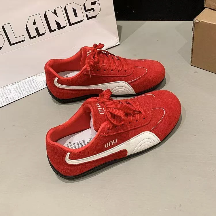 2025新款复系带休闲德训鞋女拼色平底轻便舒适韩版阿甘板鞋