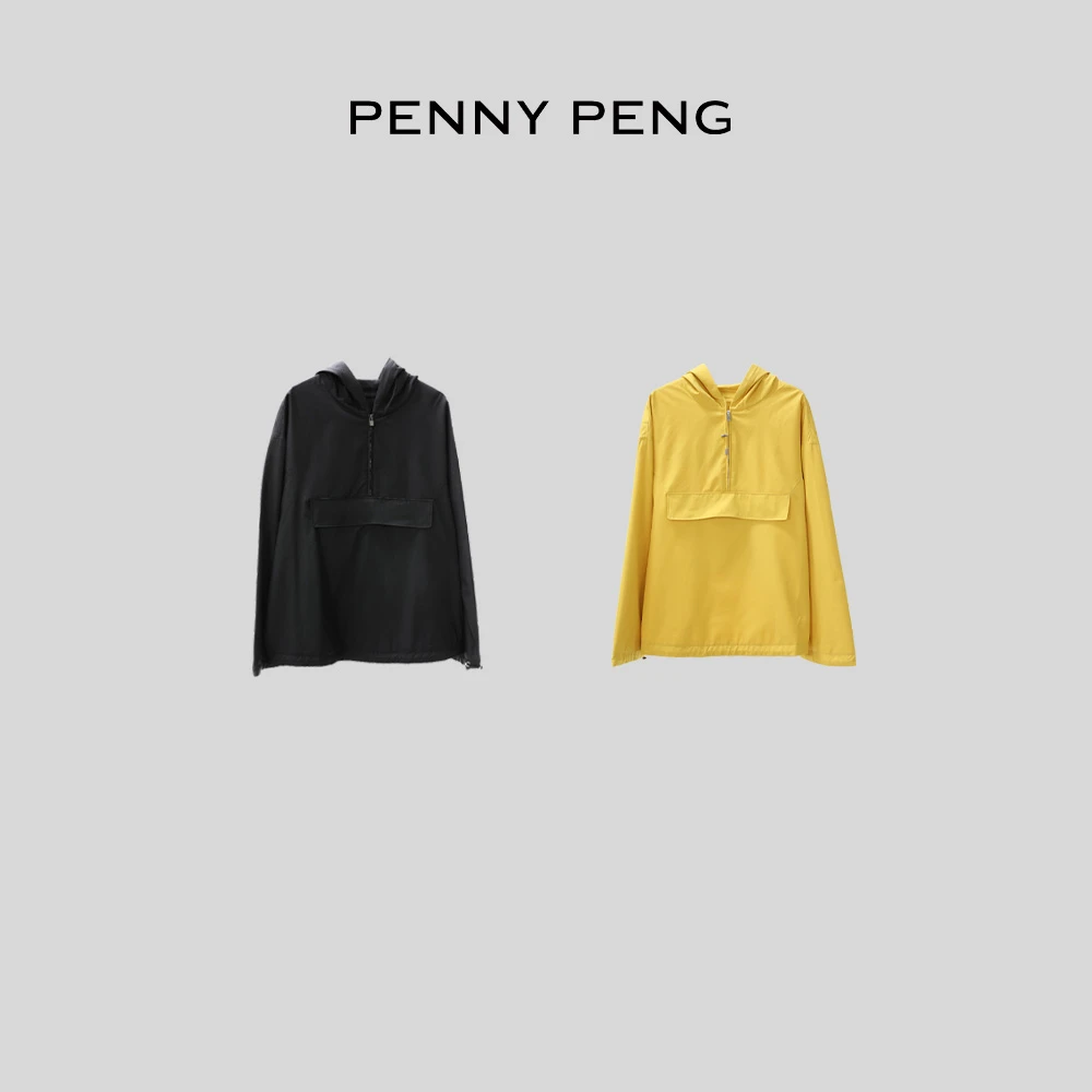 PENNYPENG焊入机能两色时尚运动户外休闲早春半拉链软壳连帽卫衣
