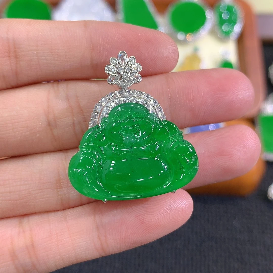【闪购商品】翡翠18K金镶嵌吊坠(不含链)佛公