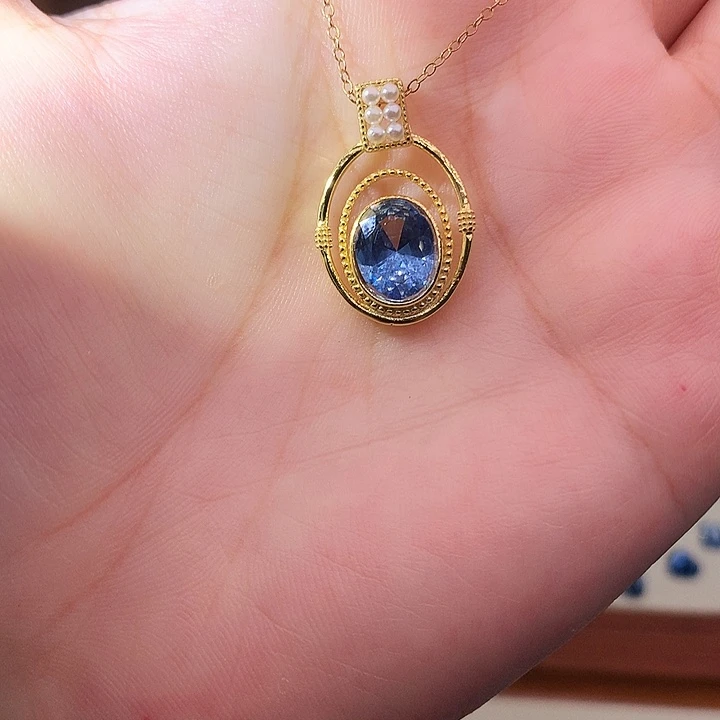 银S925镶嵌吊坠(赠链)海蓝宝石