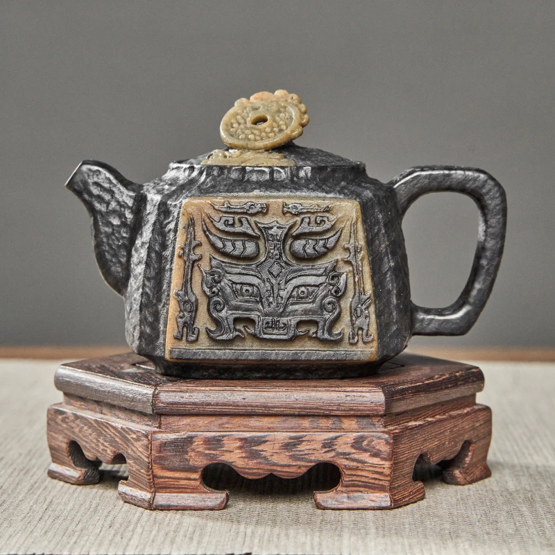 归玉堂天然冰碛岩庄惠东大师纯手工雕刻泡茶壶高档茶器高工雕刻壶