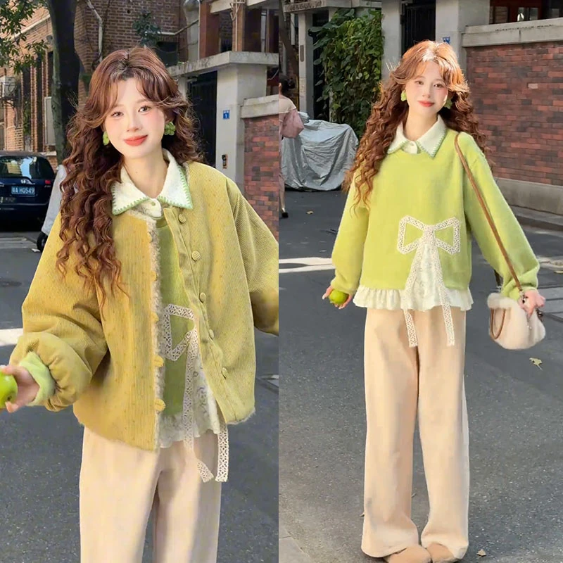 秋冬超火一整套女装2025新款韩版假两件卫衣休闲外套休闲裤三件套