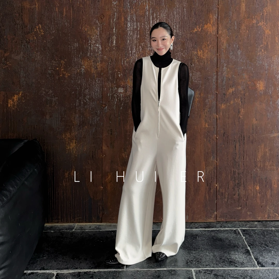LiHuiEr李慧儿【空山载月】2025秋季显瘦米白色连体裤LL025614