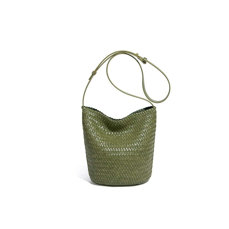 【高定】手工编织包女托特包大容量手提包水桶包斜挎包B2506-抹茶绿