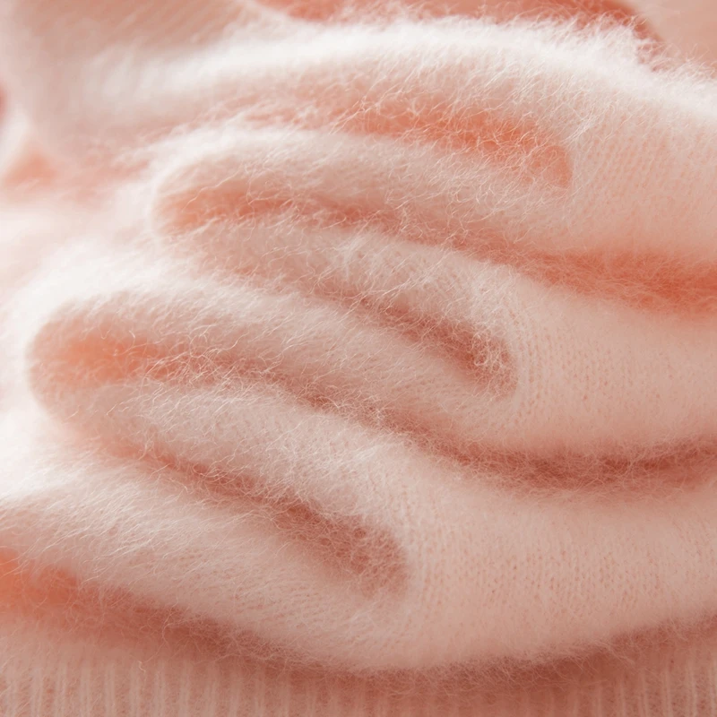 100%拉绒【山羊绒+绵羊毛】女无缝圆领拉绒针织套头V领宽松打底衫