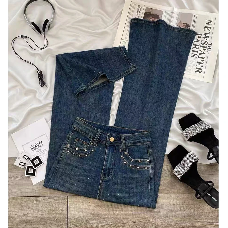 “不加绒“设计感小个子不贴腿微喇裤秋季超火喇叭裤加长S9588