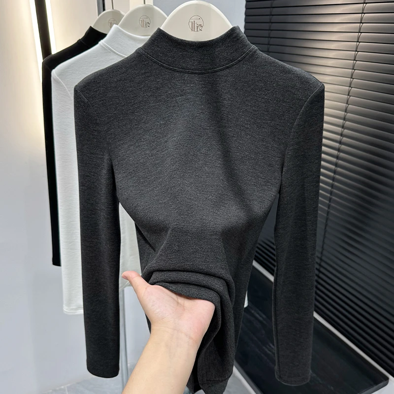 深灰色修身高领长袖女装针织衫2025秋冬新款显瘦叠穿保暖打底上衣