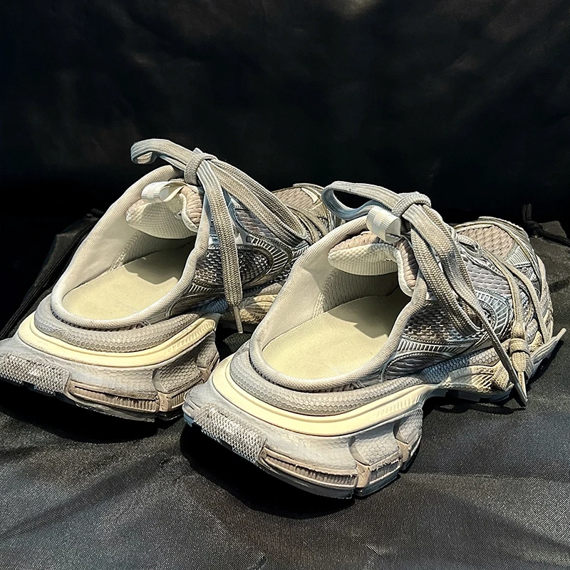 做旧复古款巴黎3xl半托老爹鞋2025夏季新款透气休闲包头拖鞋男士