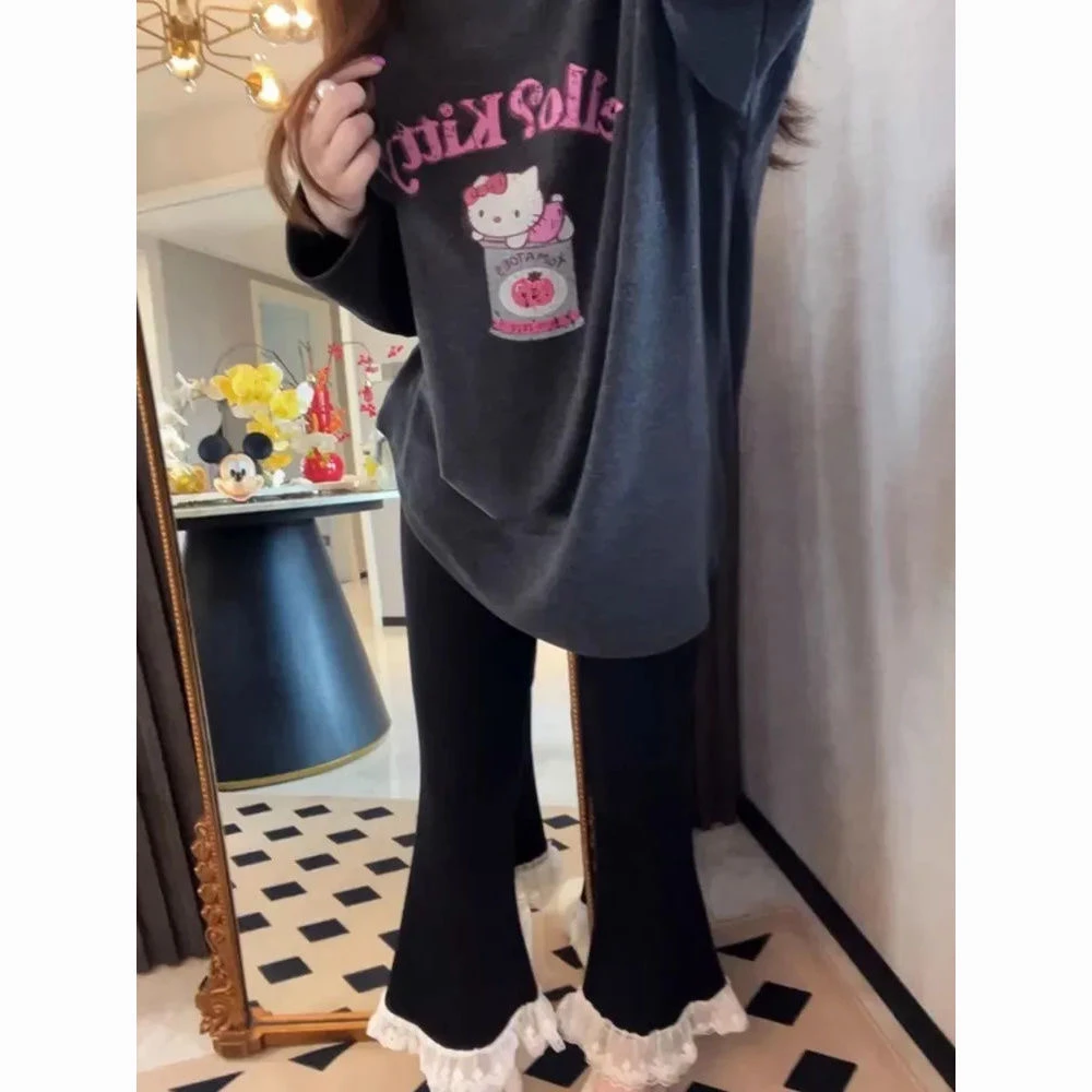 2038#大码春季新款蕾丝花边裤（九分）