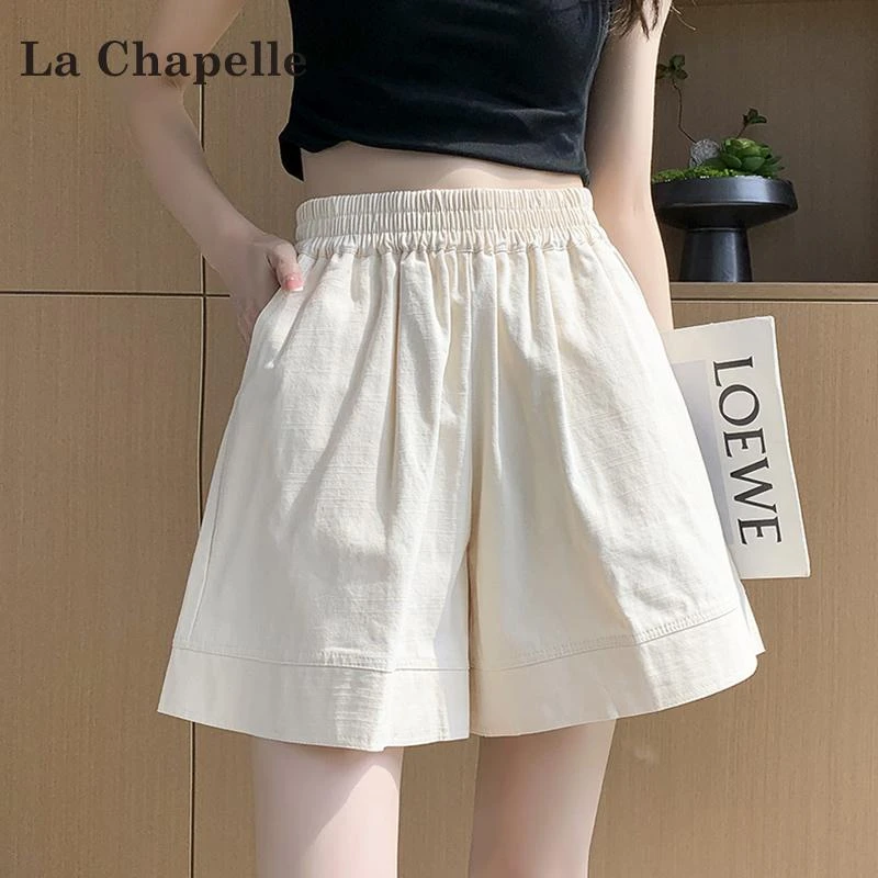 拉夏贝尔白色运动休闲短裤女夏季2025新款高腰宽松a字五分中裤子