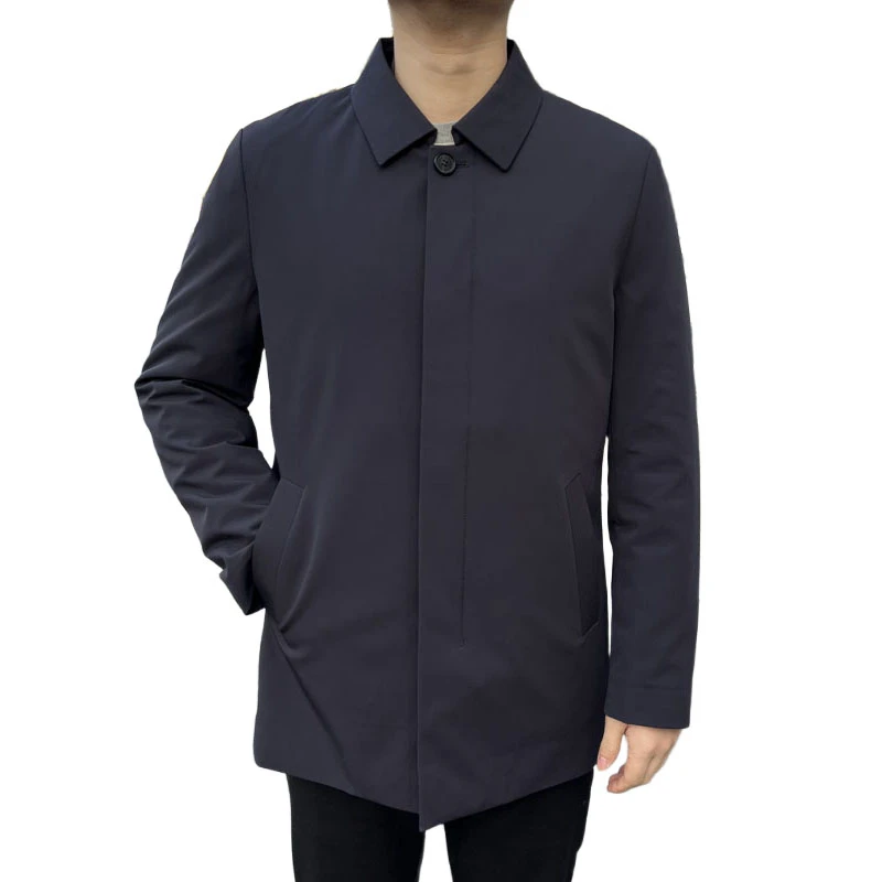 919053 冬季新款男中长款白鹅绒羽绒服可脱卸内胆翻领保暖外套