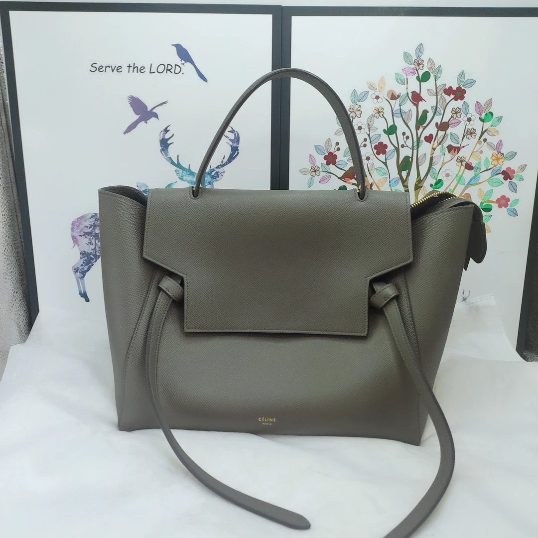 95新 Celine/思琳 思琳 时尚百搭灰色鲶鱼单肩包中号-