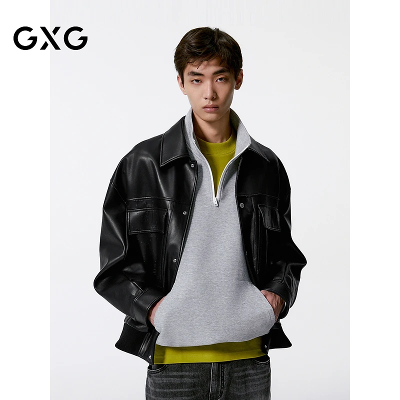 GXG男装  大口袋pu夹克男外套 24年秋款#G24X213056