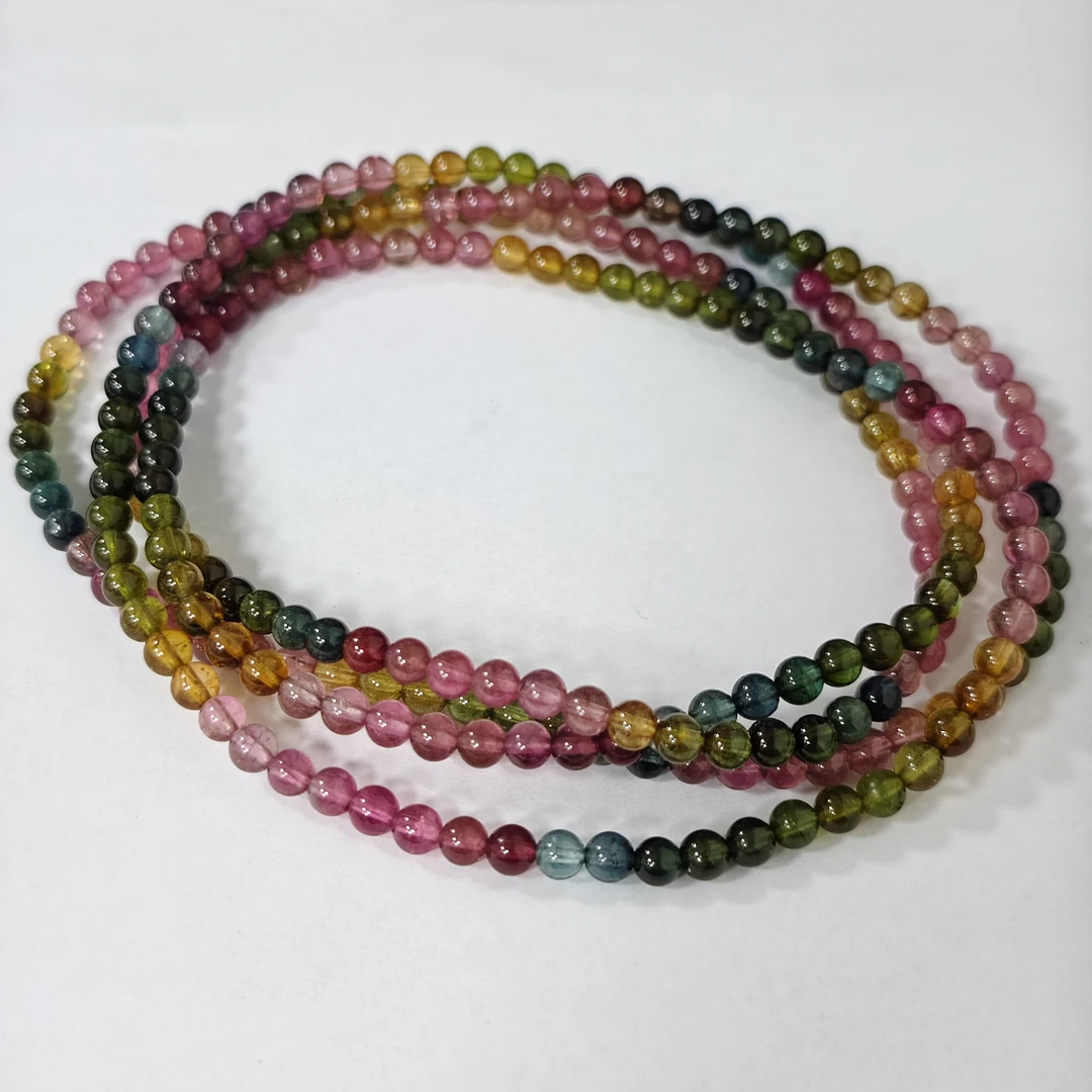 【书记甄选】天然碧玺三圈手链 多样性发一件 约4mm 3082QQ