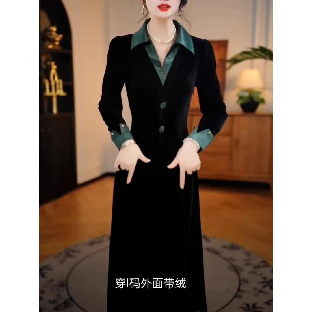 高端时尚轻奢高级感拼接假两件衬衫领气质显瘦遮肉减龄优雅连衣裙