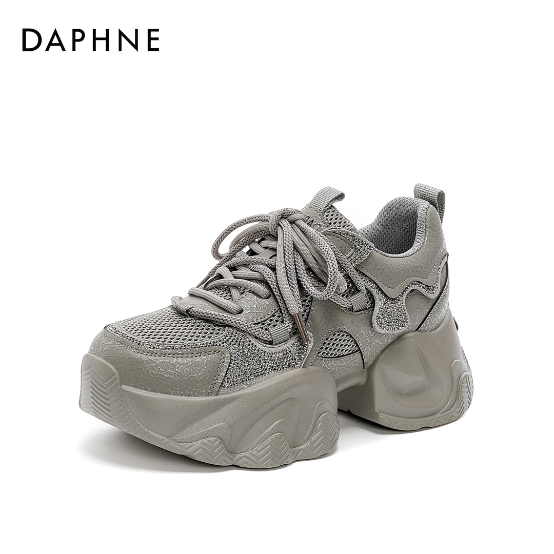达芙妮2025年新款网状透气厚底水钻老爹鞋时尚百搭潮流休闲鞋女鞋