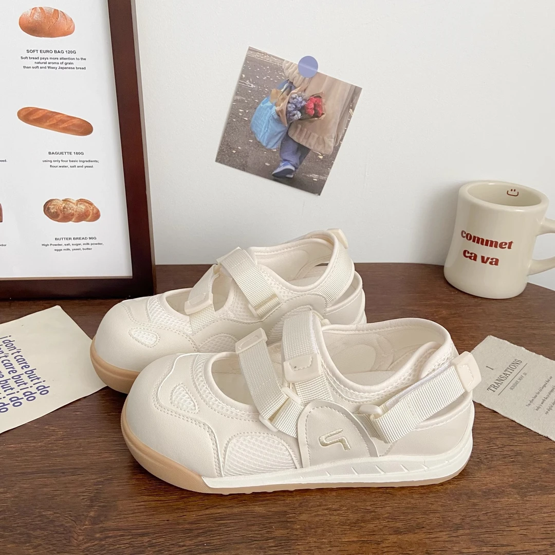 丑萌镂空魔术贴小白鞋女凉鞋夏季新款chic小众设计玛丽珍阿甘板鞋