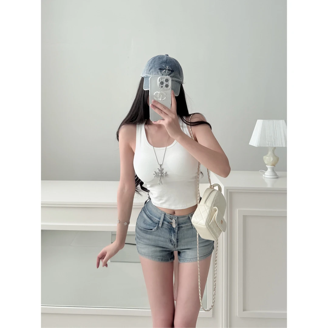 BEI233性感交叉美背吊带背心女夏季修身外穿设计感辣妹短款上衣