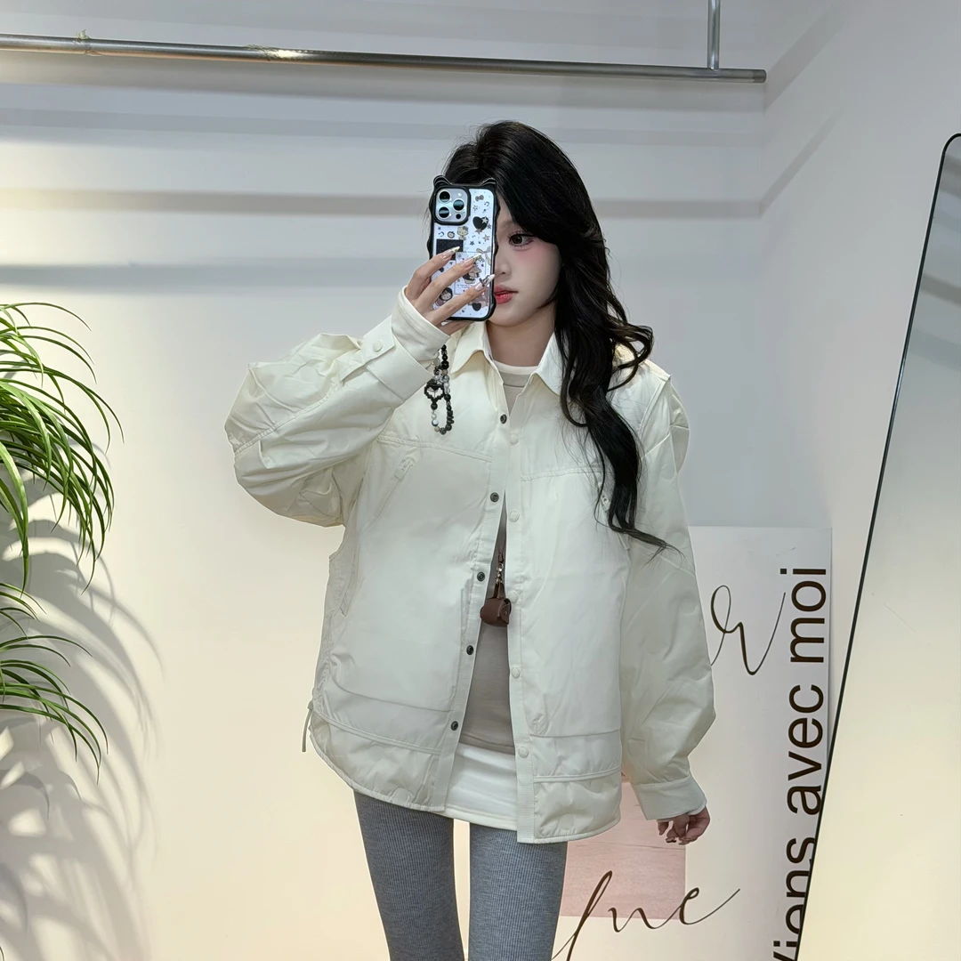 蔡小姐工装美式复古白色外套2025秋冬新款高级感小众设计