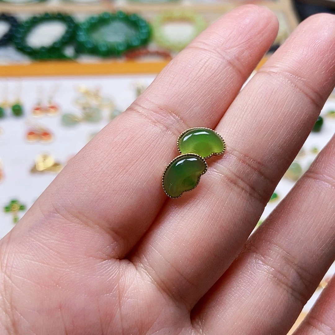 和田玉耳饰银S925镶嵌