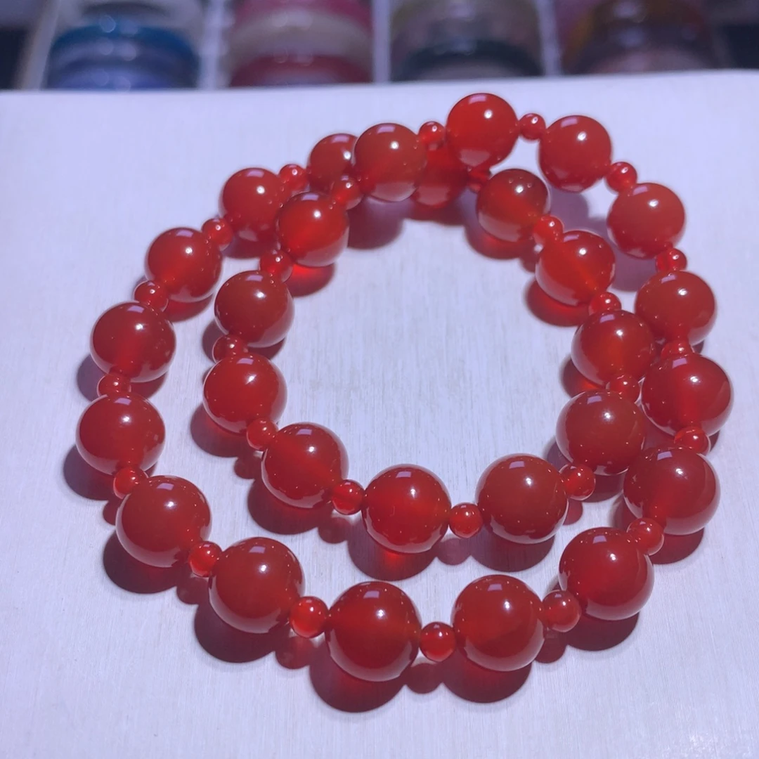 银S925镶嵌水晶手串红玛瑙10m