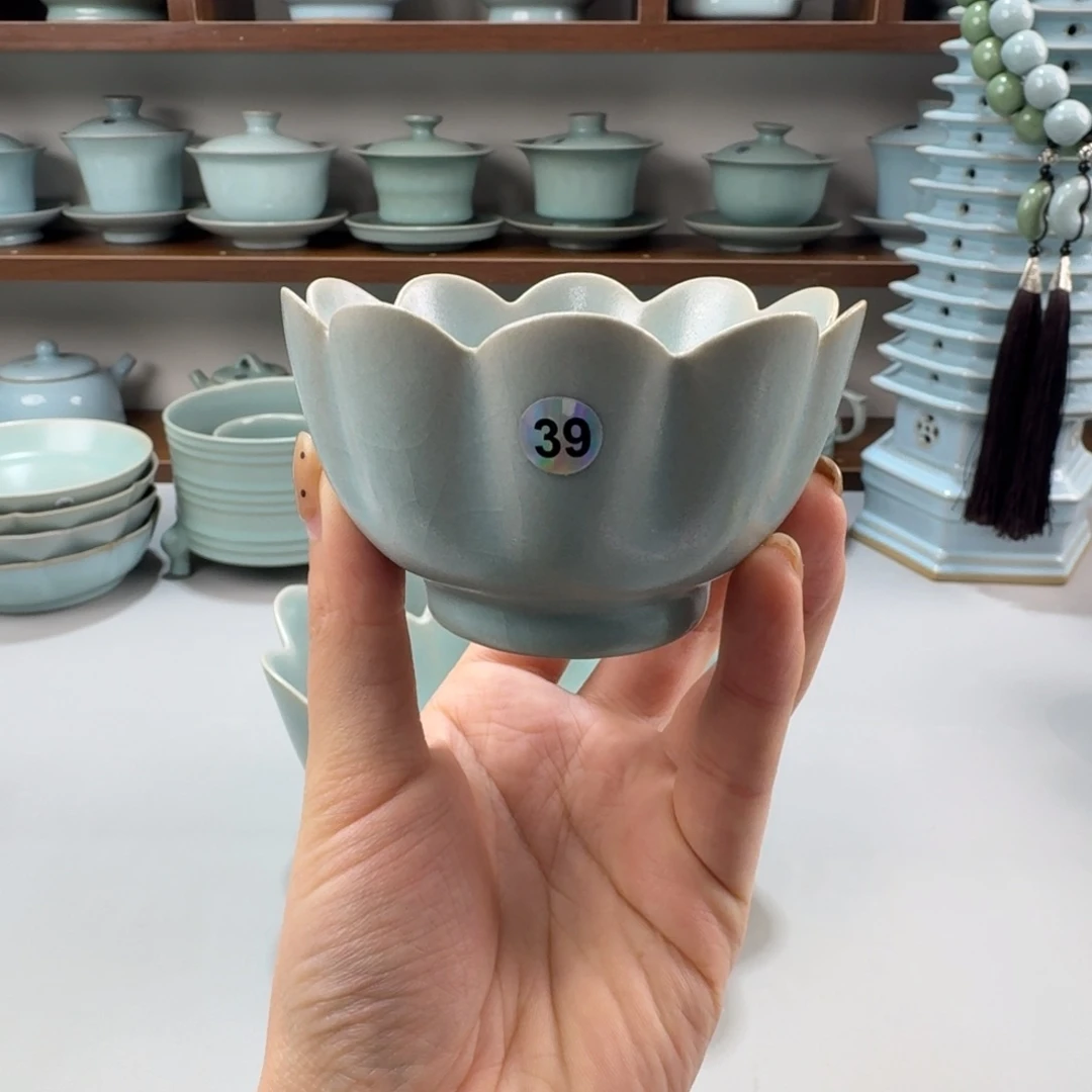 摆件瓷特价汝窑仿古釉莲花杯