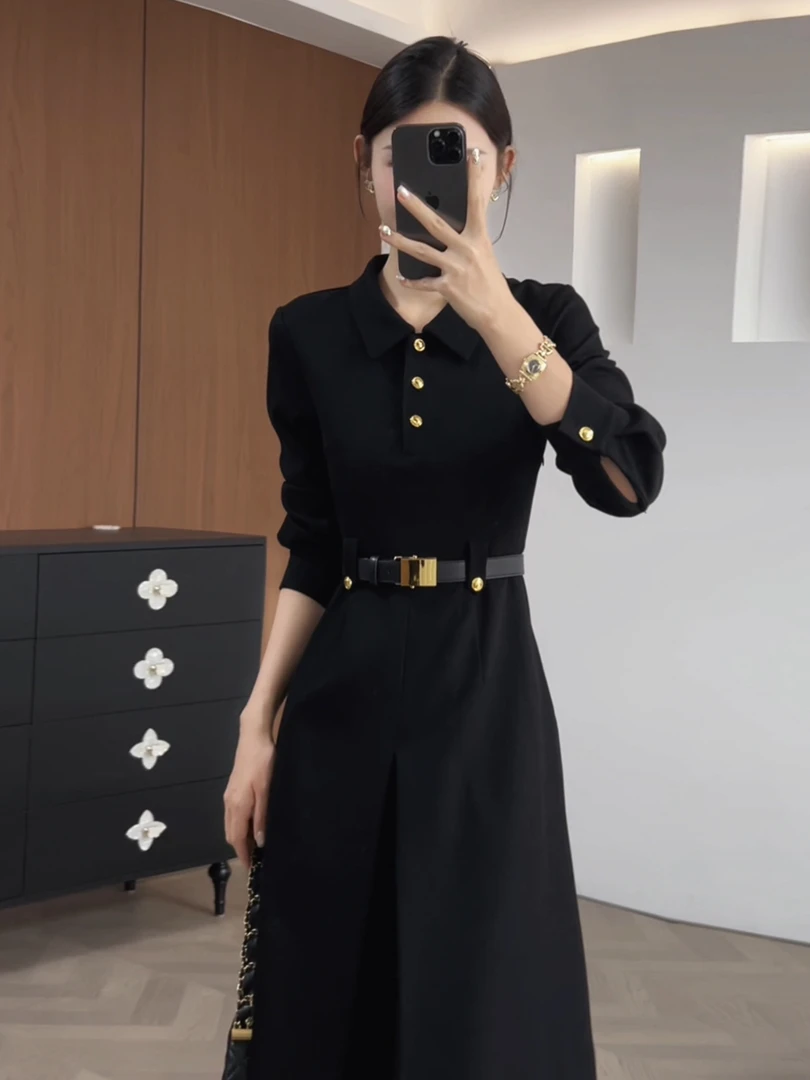 大码黑色小香连衣裙子女秋季2025新款流行爆款氛围感早秋穿搭长裙