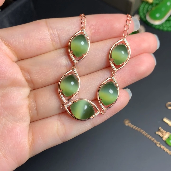 银S925镶嵌手链和田玉