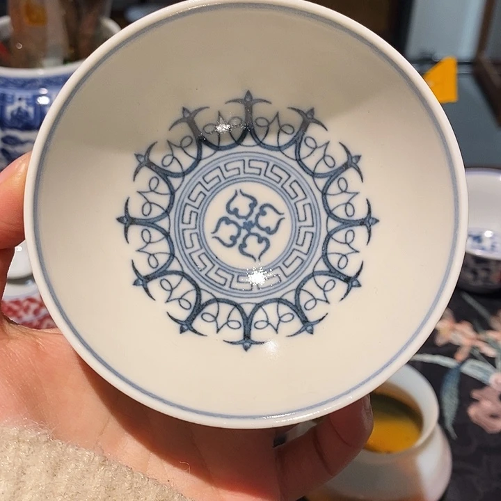 摆件陶柴窑鸡心杯青花