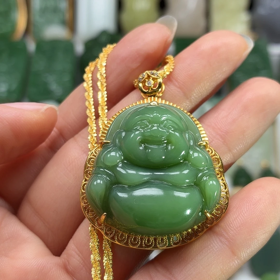 和田玉18K金镶嵌颈饰