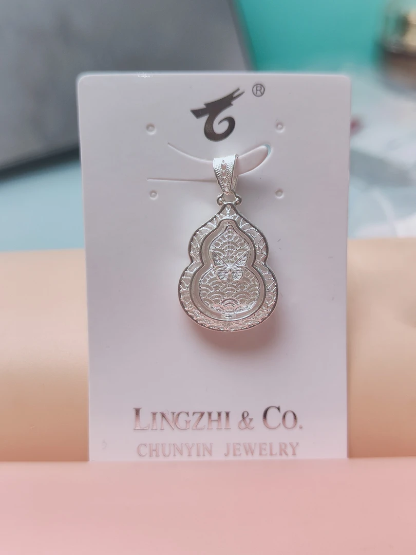 坠链均足银 足银新款花丝蝴蝶葫芦吊坠可旋转吊坠