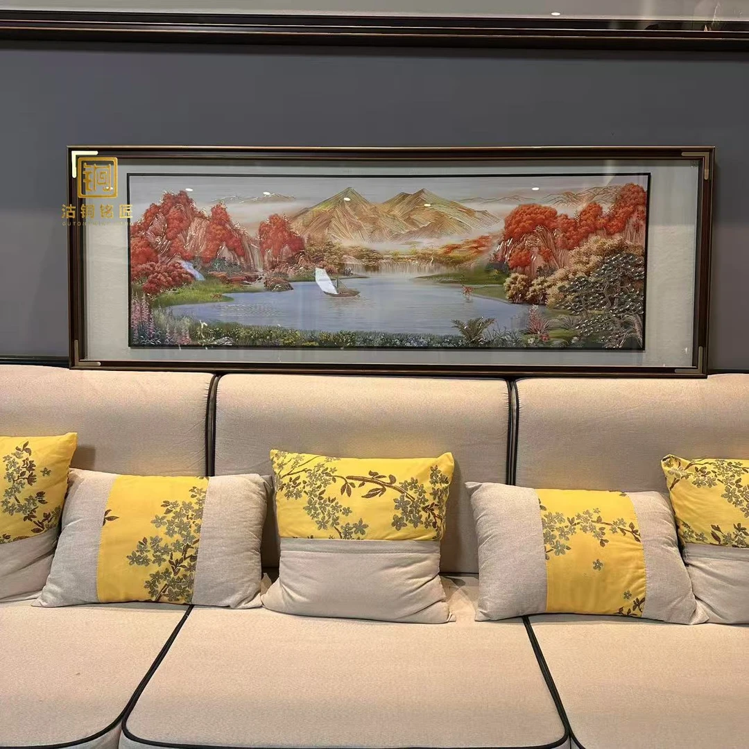 【鸿运金山聚宝盆】铜雕入户挂画现代玄关装饰画走廊过道床头壁画