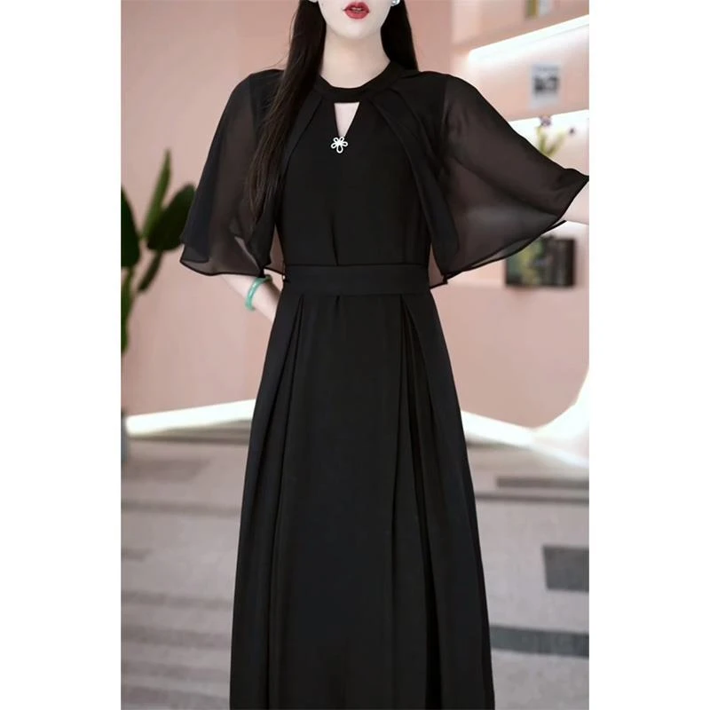 潮牌国风网红高端精致纱料连衣裙女2025夏天新款时尚女神范收腰显