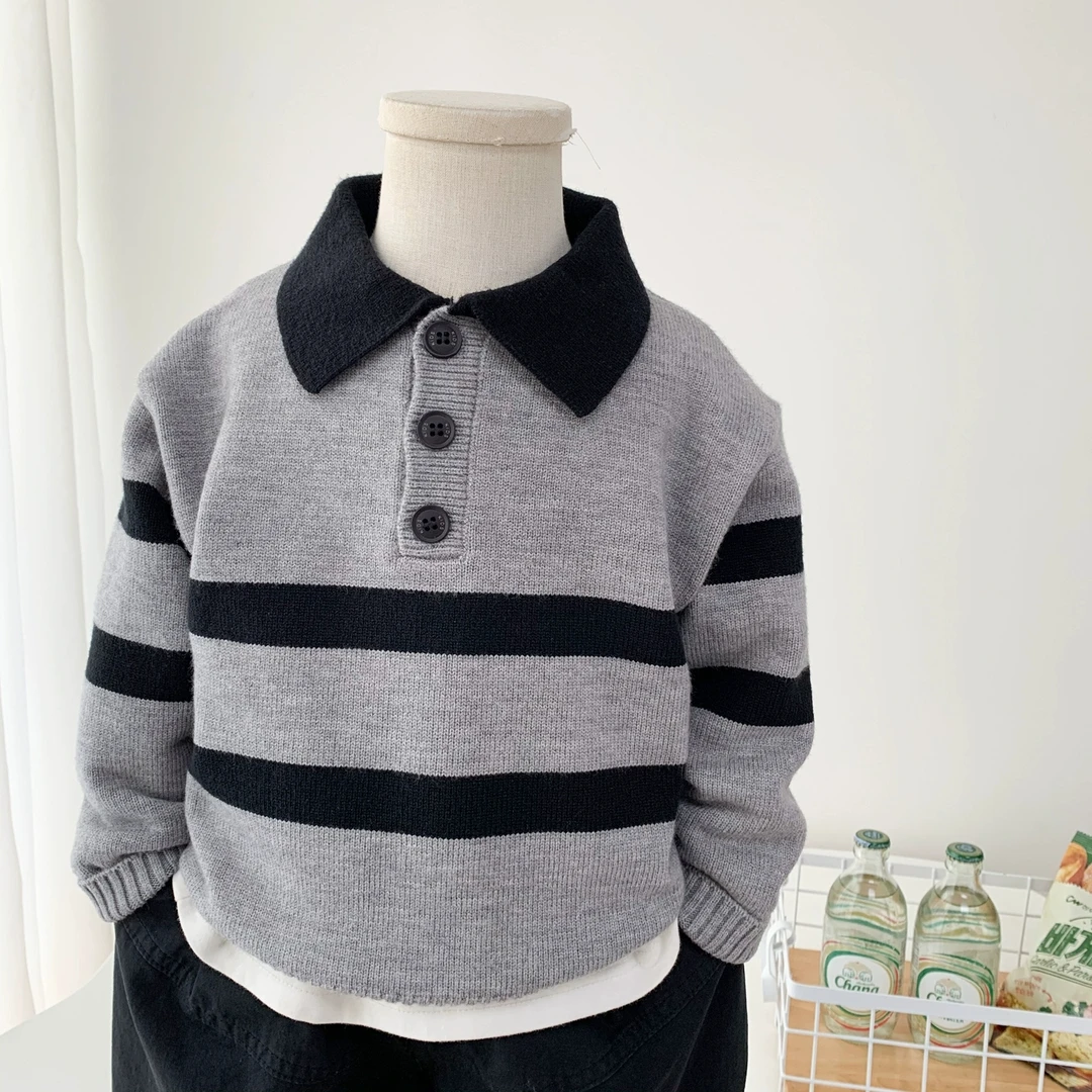 男童毛衣POLO衫柔软春秋打底衫2025新款儿童学院风翻领针织衫百搭