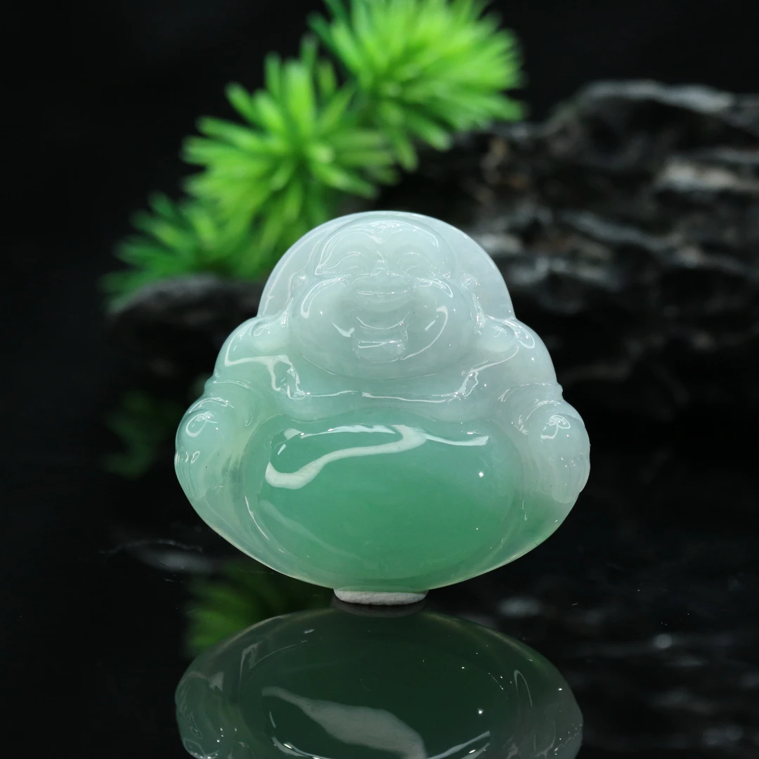 37天然缅甸翡翠A货冰绿佛公/300011/上海嘉禾拍卖