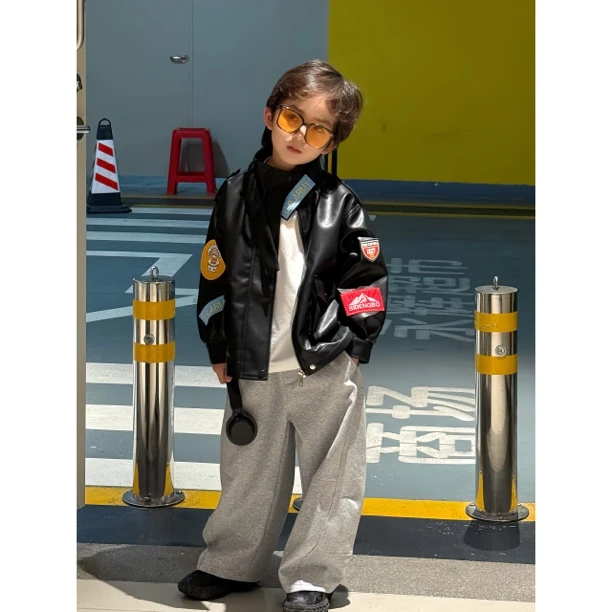 【现货】伟伟同款【高光日记】2025春季新品贴标皮衣外套儿童WW0567