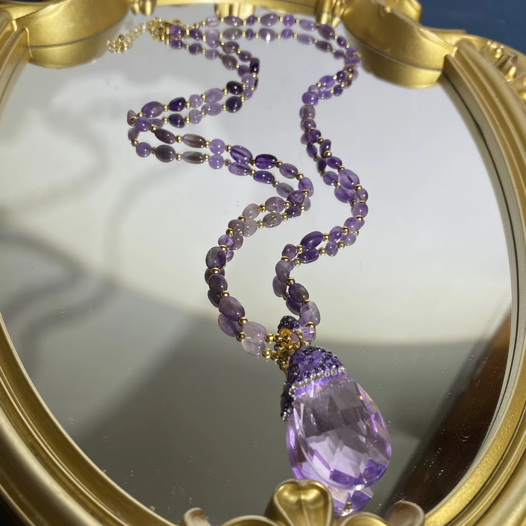 铜合金合成锆石项链 TTSD 紫色水滴炫彩时尚百搭项链 1288