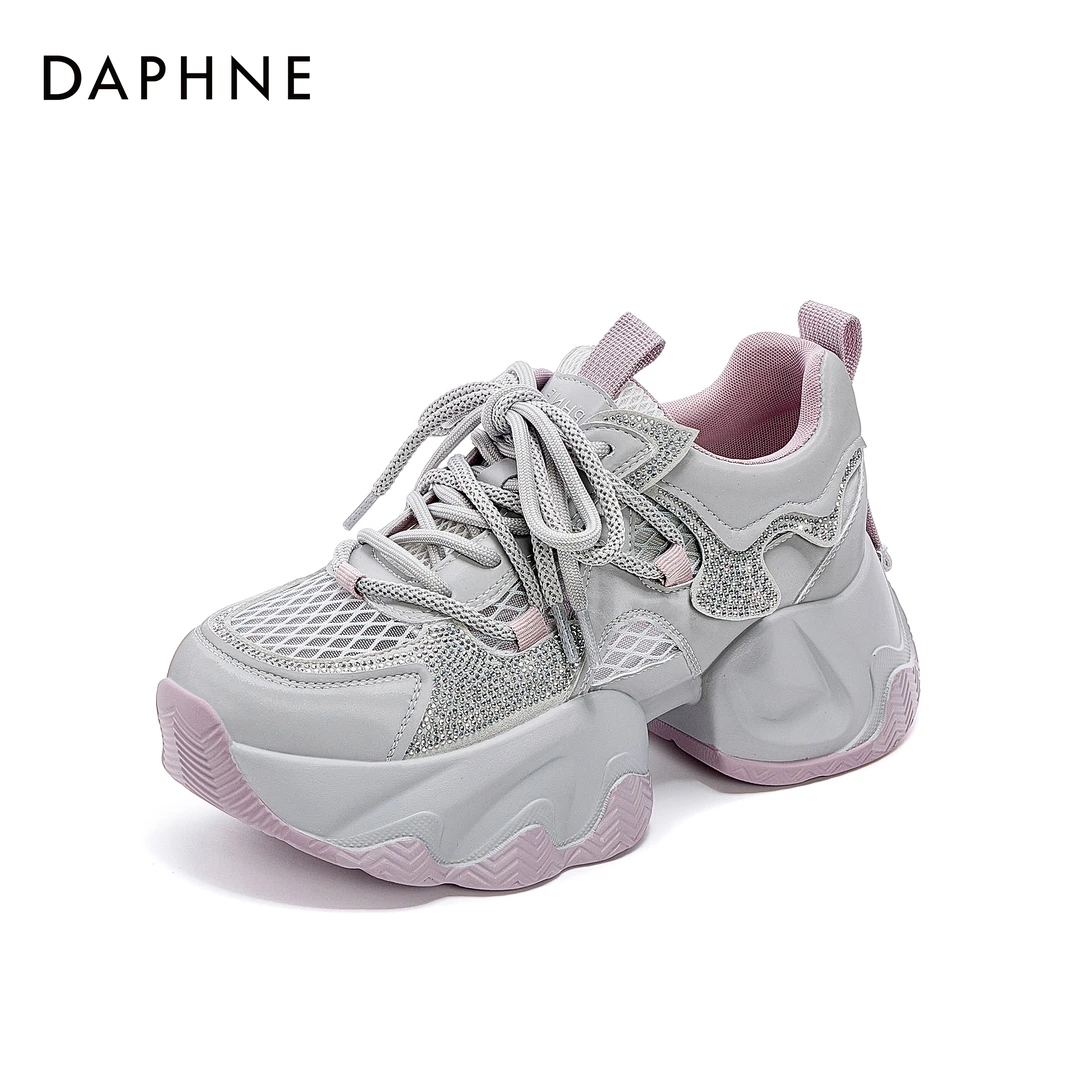 达芙妮新款灰紫色老爹鞋女款2025夏季网面透气单网网鞋厚底运动鞋