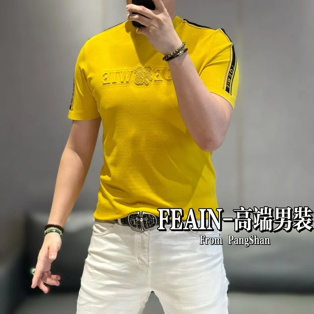 高端男士伊力特丝弹力立体钢压图案软硅胶胸标短袖T恤053