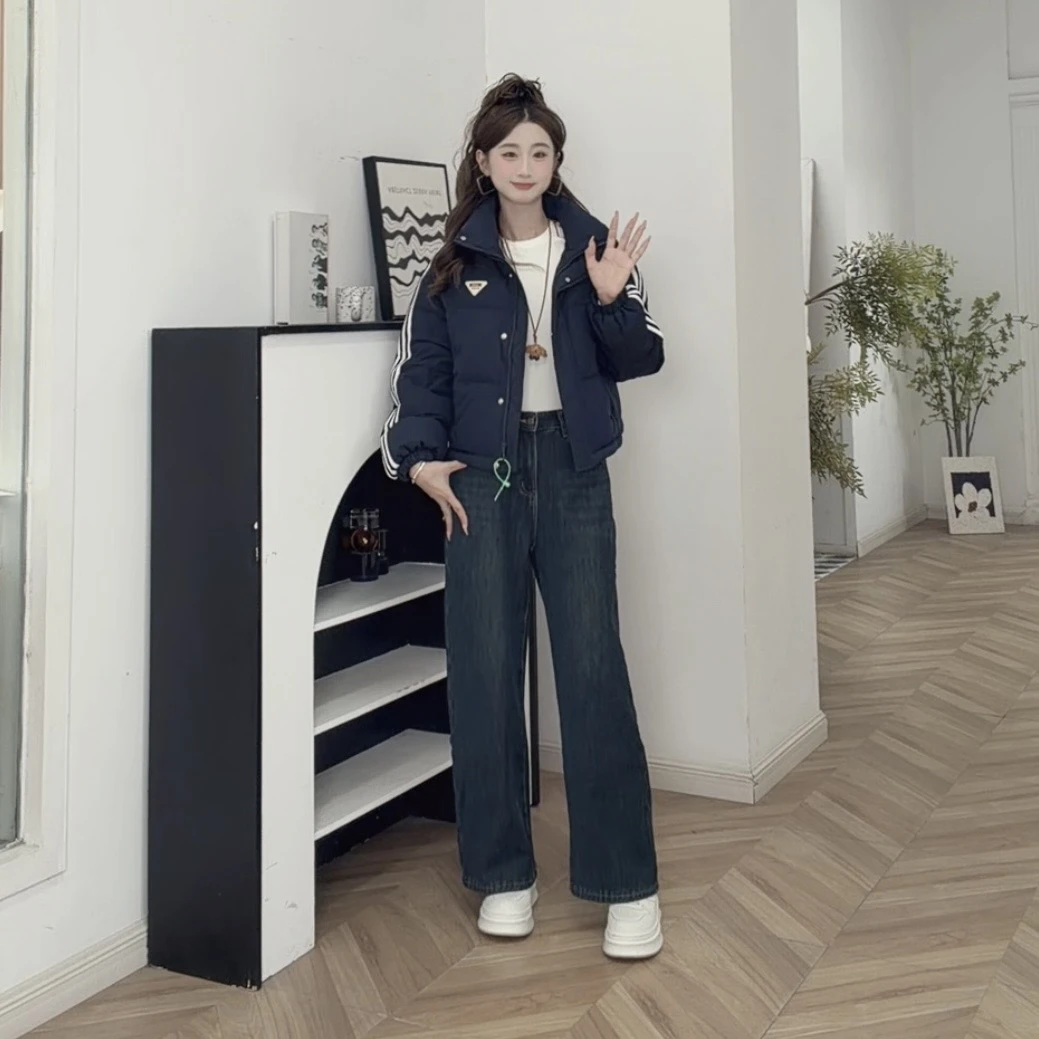 IEF/爱依服裤子2025冬季新款韩版时尚休闲通勤加绒保暖牛仔阔腿裤