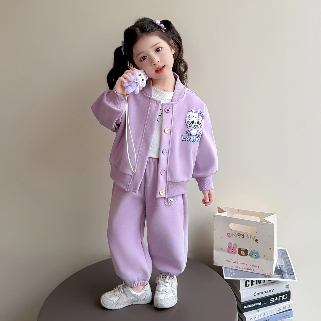 女童秋装套装2025新款洋气儿童卡通棒球服外套小女孩春秋款两件套