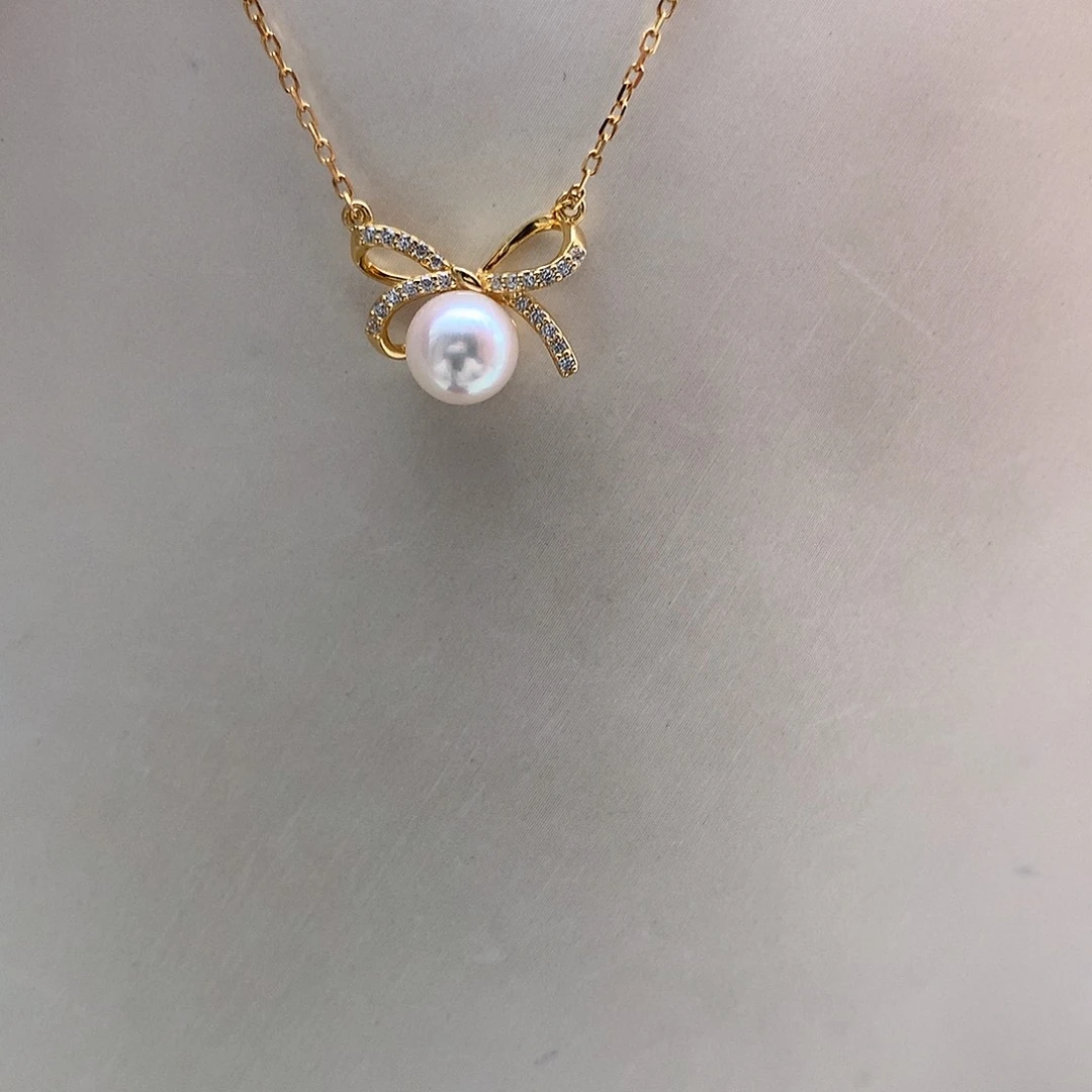 银S925镶嵌颈饰海水珍珠7mm ak