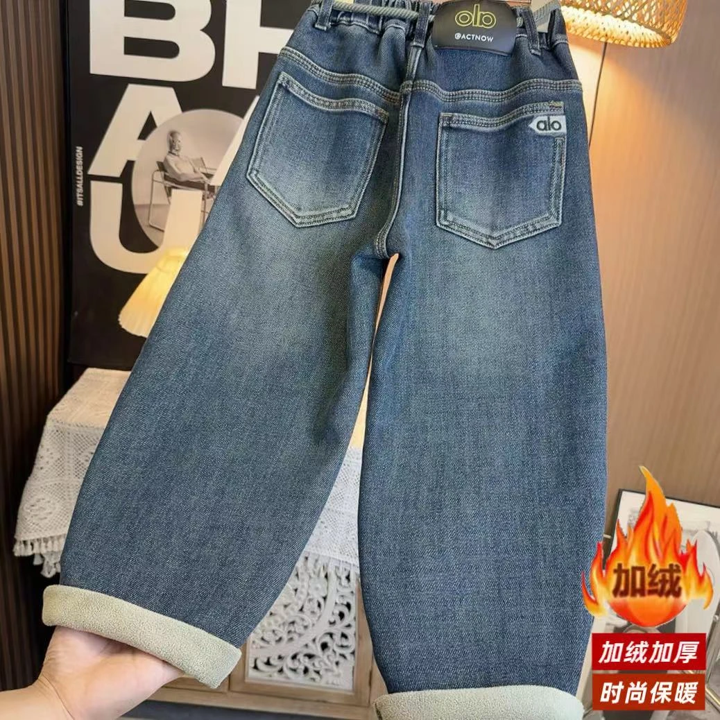 【加绒】2025秋冬复古宽松男童洋气字母百搭牛仔裤S11119
