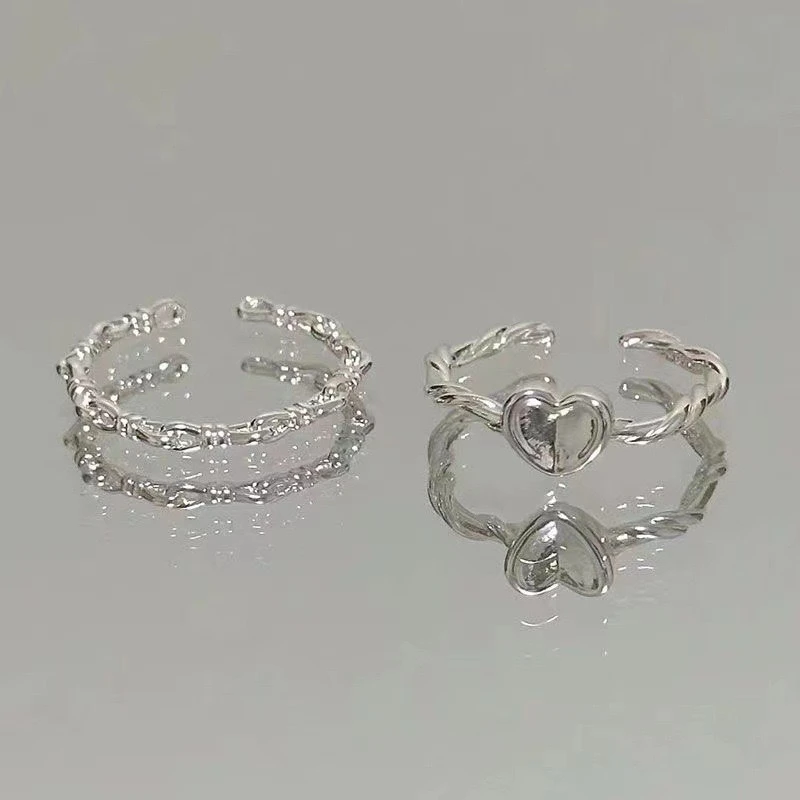 合金塑料戒指 ins原创设计银环饰品复古爱心/水滴/铃铛