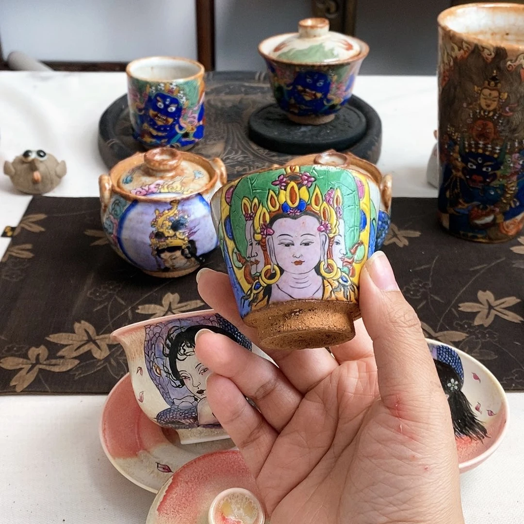 手工手绘大日如来茶杯